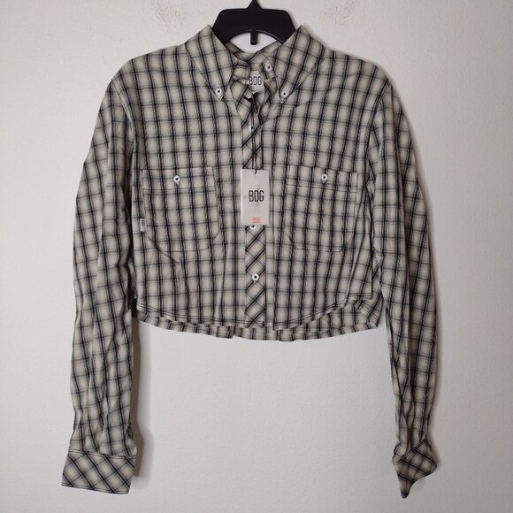 BDG Tops - NWT BDG Women's Black/White Plaid/Long Sleeve Crop Top Size XS